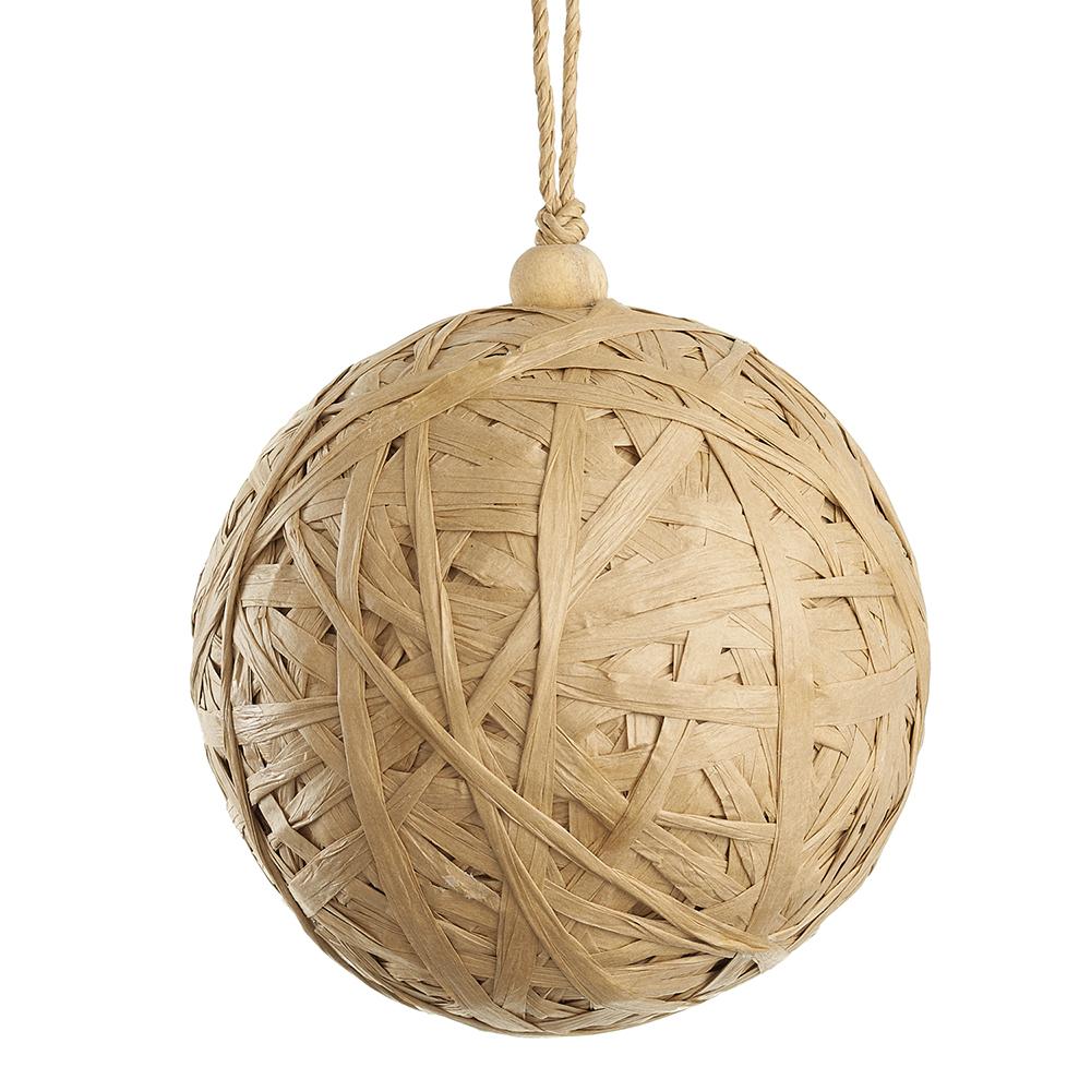 5" Raffia Ball Ornament Beige