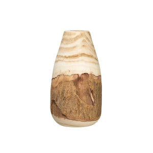 6-3/4" Round x 12-1/2"H Decorative Paulownia Wood Vase w/ Live Edge
