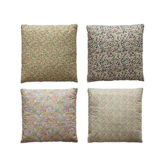 18" Square Cotton Printed Pillow w/ Ditsy Floral Pattern (4 Styles) - Everyday Textiles