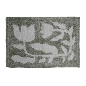 2' x 3' Cotton Tufted Rug w/ Flowers, Sage Color & White