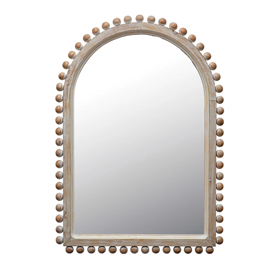 Wood Ball Framed Arched Wall Mirror Natural ( 3-3/4"W x 33-3/4"H )