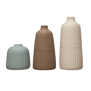 Debossed Stoneware Vases, Matte Glaze ( Asst Sizes )