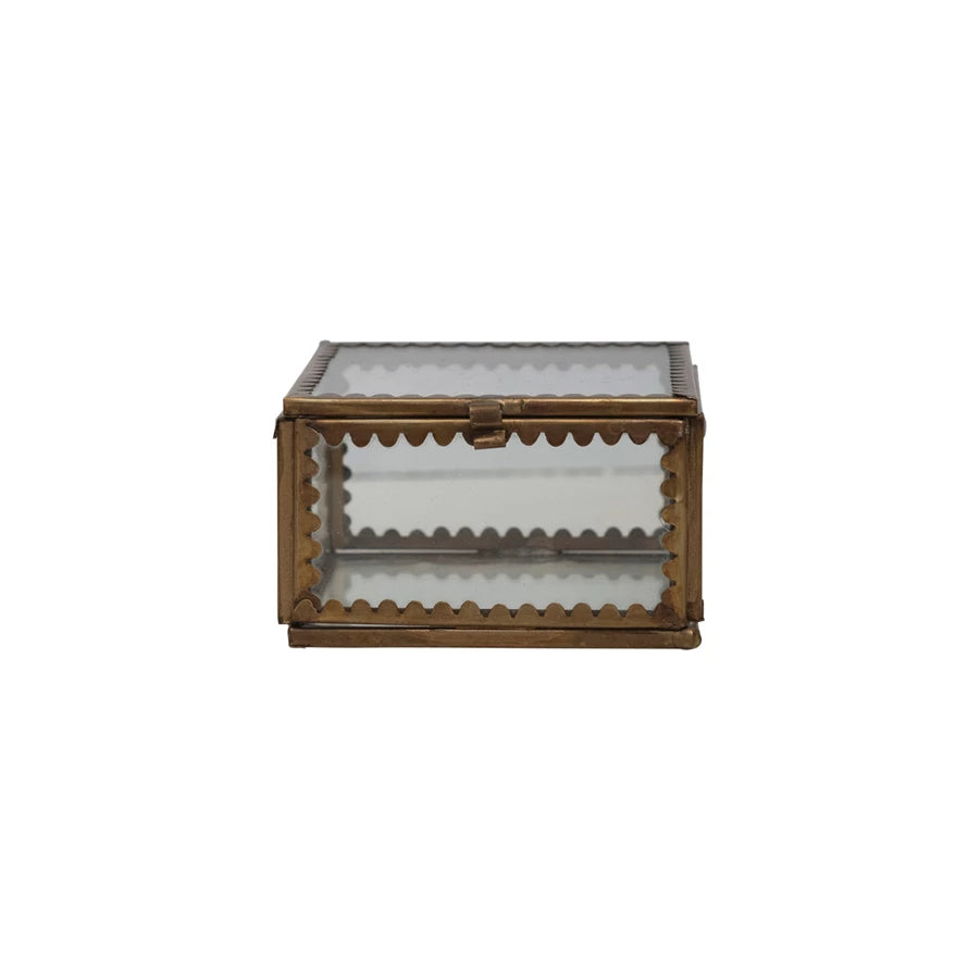 3" Sq x 1-3/4"H Brass & Glass  Display Box