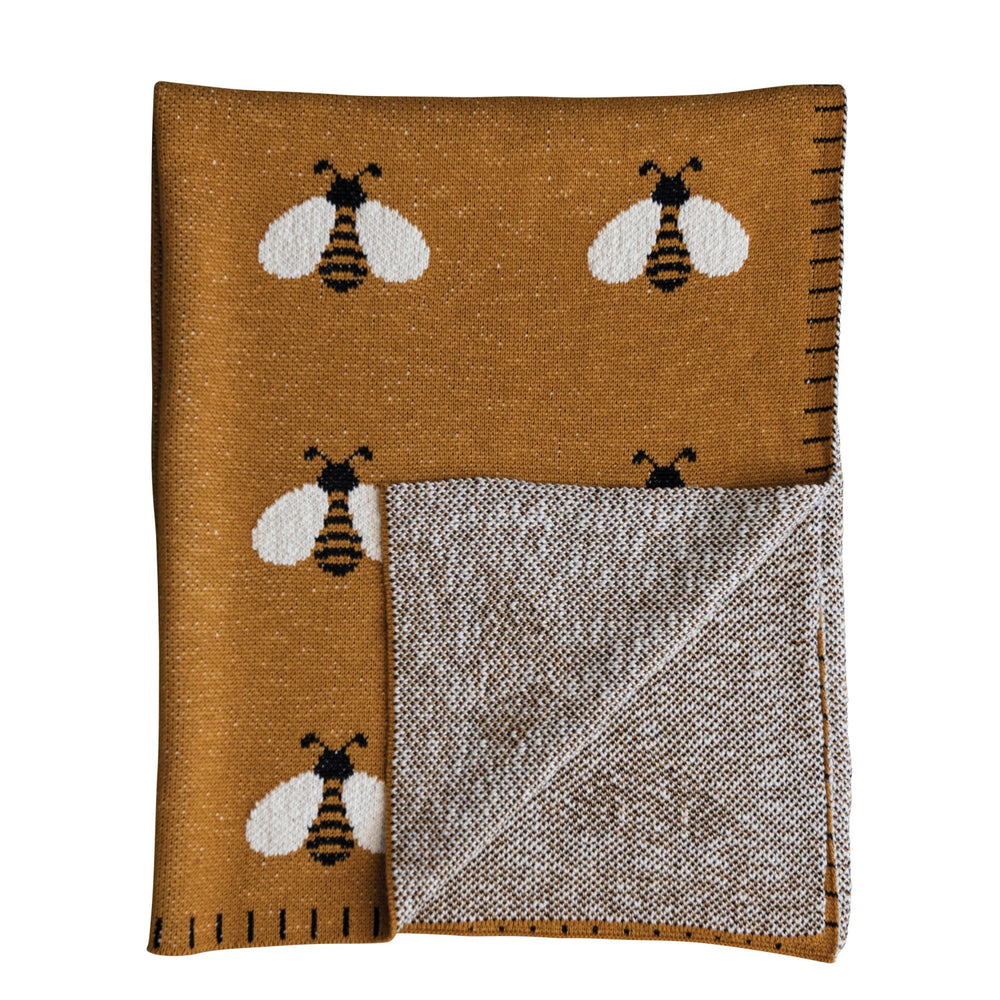 Cotton Knit Baby Blanket w/ Bees & Blanket