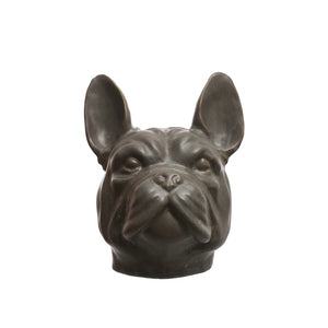 7.1 x 6.9  Stoneware French Bulldog Head Vase, Grey (Each One Will Vary)