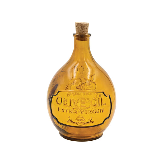 32 oz. Embossed Recycled Olive Oil Glass Bottle w/ Cork Stopper