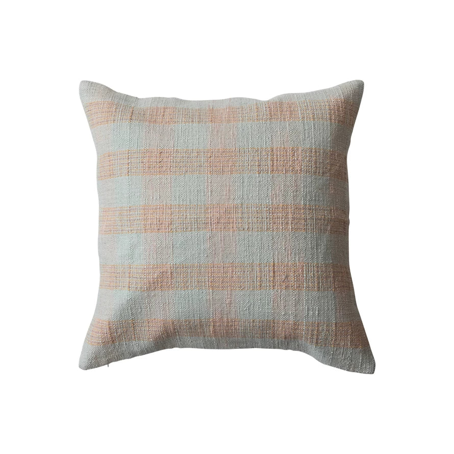 20" Square Hand-Woven Cotton Pillow Pink & Tan Color Plaid - Everyday Textiles