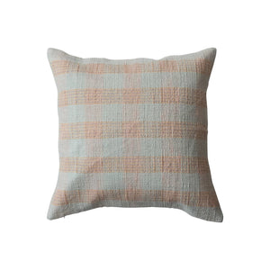 20" Square Hand-Woven Cotton Pillow Pink & Tan Color Plaid - Everyday Textiles