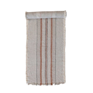 72"L x 14"W Woven Linen & Cotton Table Runner w/ Stripes & Fringe
