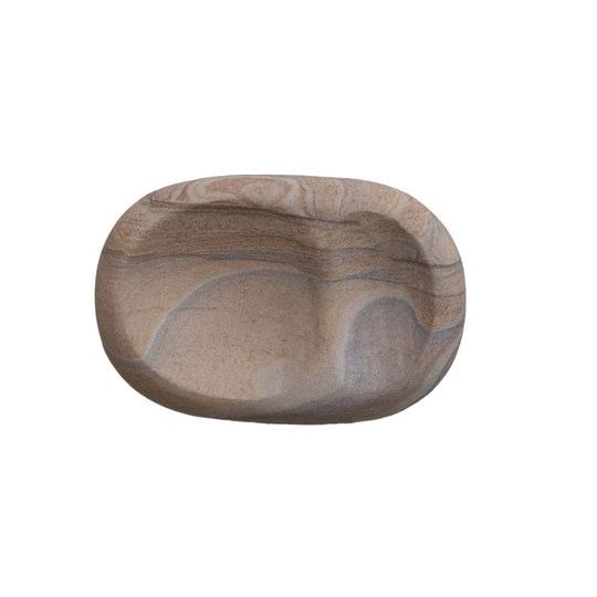 6"L x 4"W Decorative Sandstone Dish w/ 2 Sections, Natural