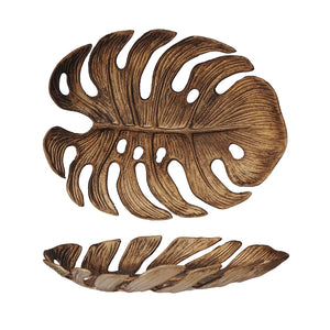 6-1/4"L x 5"W Decorative Pewter Monstera Leaf, Antique Gold Finish