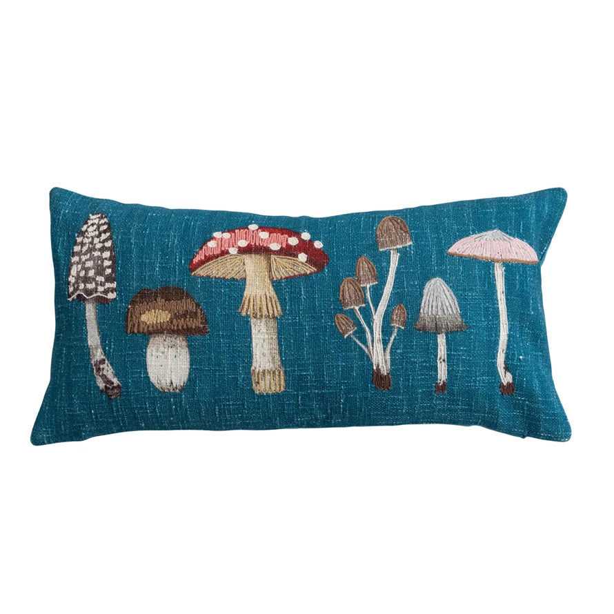 Lumbar Pillow with Mushrooms & Embroidery - Everyday Textiles
