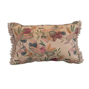14"L x 9"H  Fabric Velvet Printed Lumbar Pillow with Bullion Fringe - Everyday Textiles