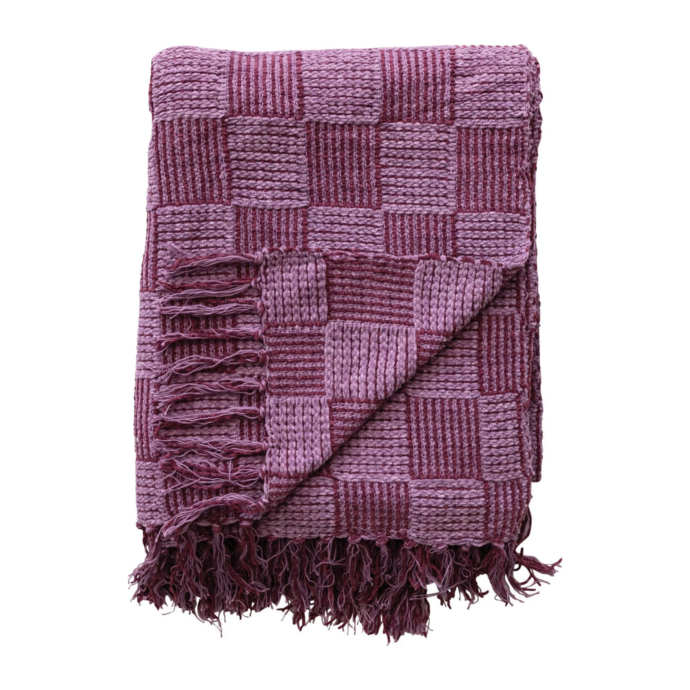 60"L x 50"W  Woven Cotton Blend Chenille Throw with Check Pattern & Fringe - Everyday Textiles