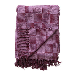 60"L x 50"W  Woven Cotton Blend Chenille Throw with Check Pattern & Fringe - Everyday Textiles