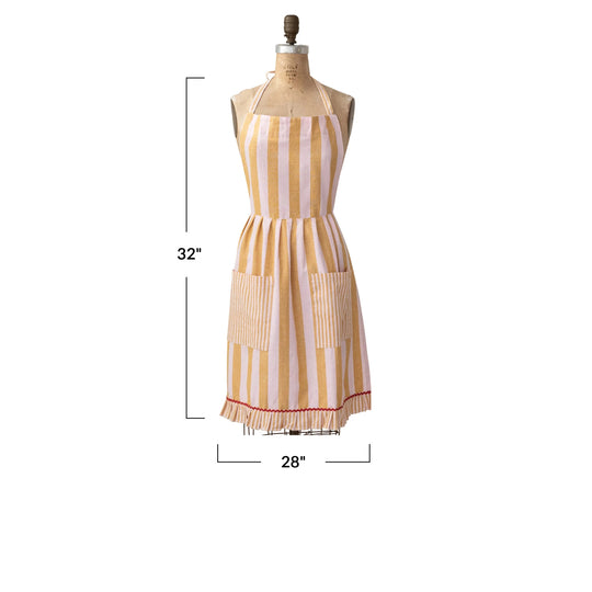 32"L x 28"W Woven Cotton Striped Apron Mustard Color