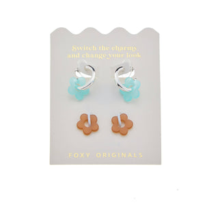 Aqua & Sand Flower Earrings | Mix and Match: Silver