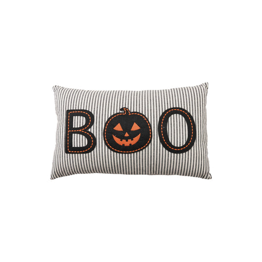 19-3/4"L x 11-3/4"H  Lumbar Pillow with Jack-O-Lantern  "BOO"