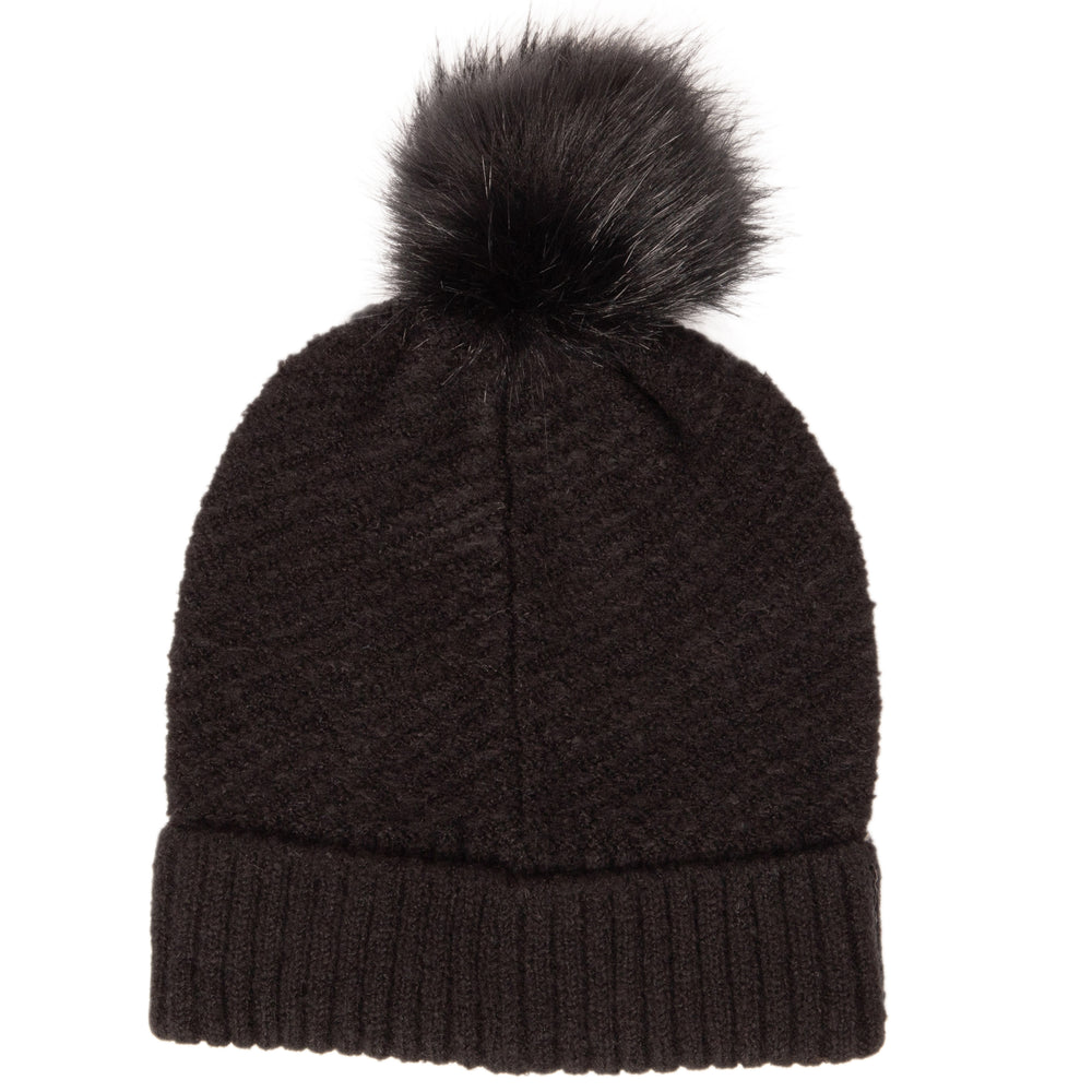 
            
                Load image into Gallery viewer, Women&amp;#39;s Cuffed Knit with Faux Fur Pom Beanie - Black
            
        