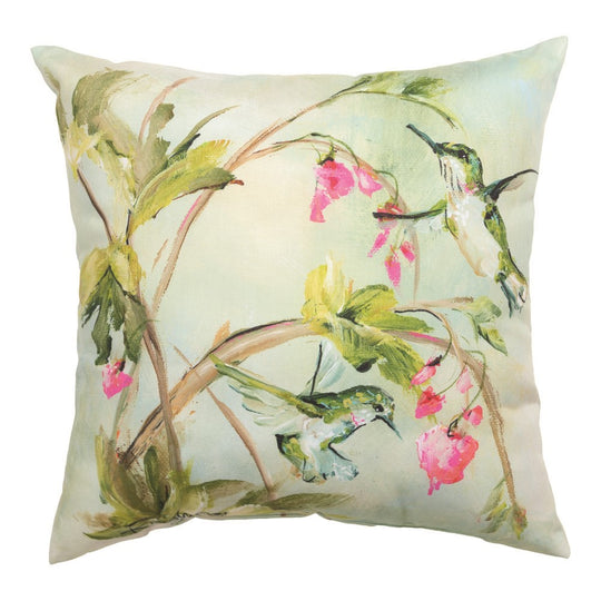 Hummingbirds On Pink Flowers Climaweave Pillow 18" x 18"