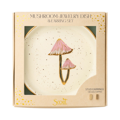 Jewelry Dish & Stud Earring Set - Mushroom/Oatmeal