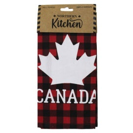 Tea Towel - Plaid Back w/ White Leaf/Canada
