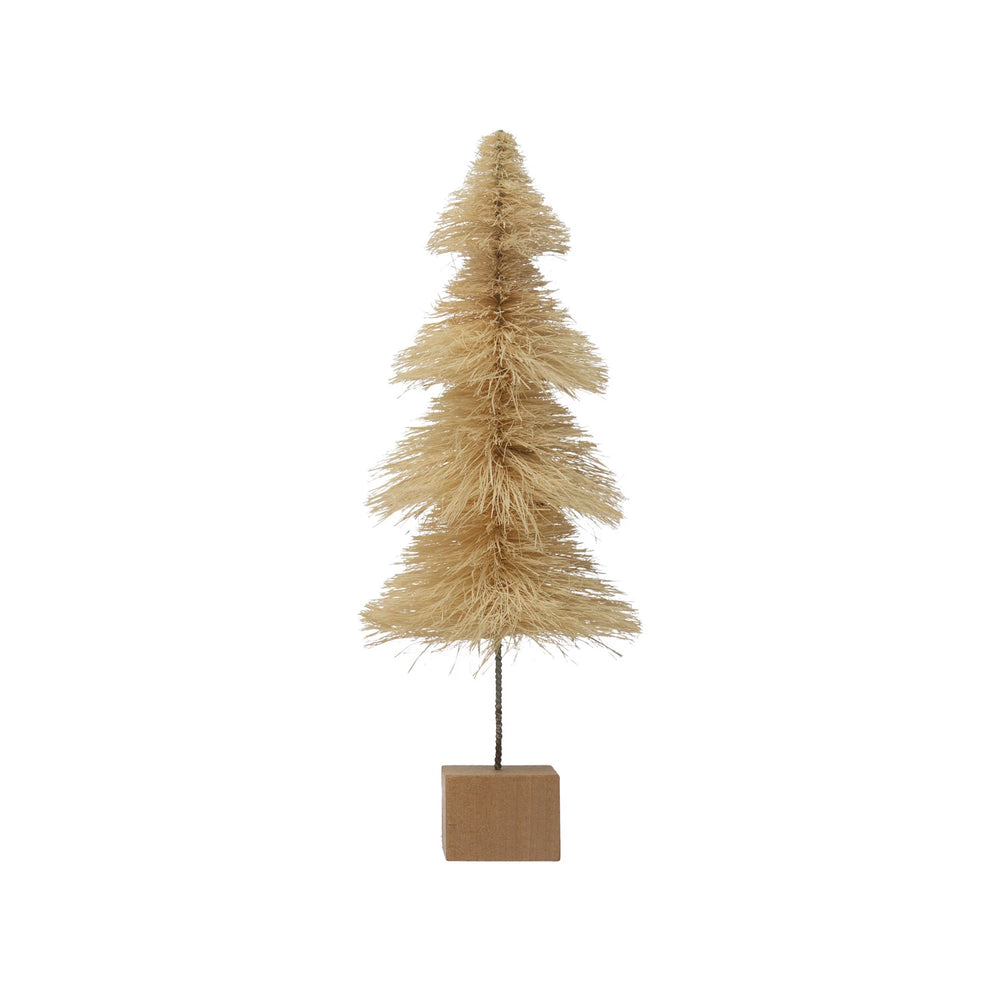 4-1/2" Round x 11-1/2"H Sisal Bottle Brush Tree with Wood Base, Cream Color