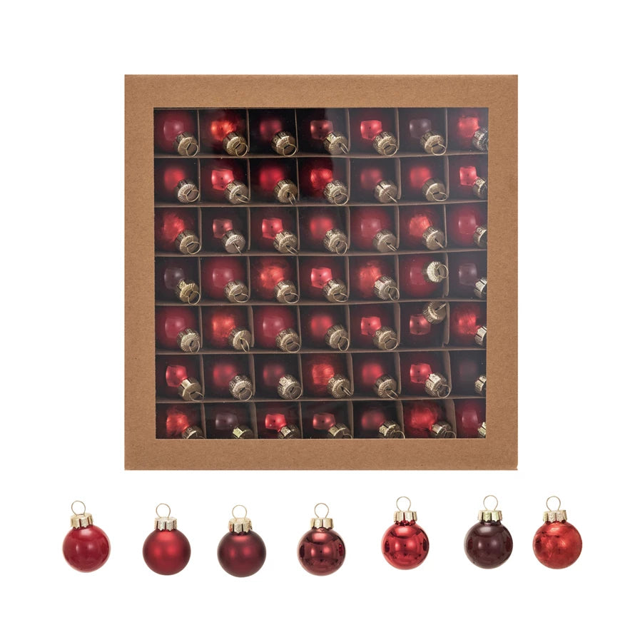 1" Round Glass Ball Ornaments, Red, Boxed Set of 49