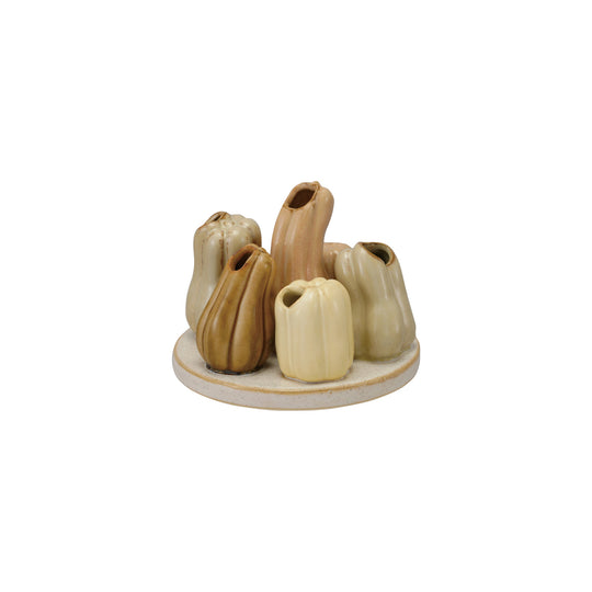 5-1/2" Round x 4"H Stoneware Multi Vase w/ 6 Gourd & Pumpkin Shaped Vases