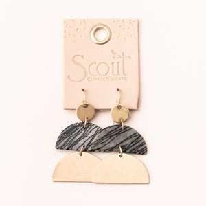 Scout Stone Half Moon Earrings - Petrified Wood/Silver