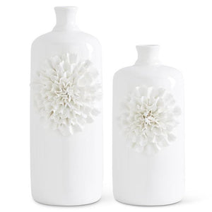 White Ceramic Bottles w/white carnations ( multiple sizes)