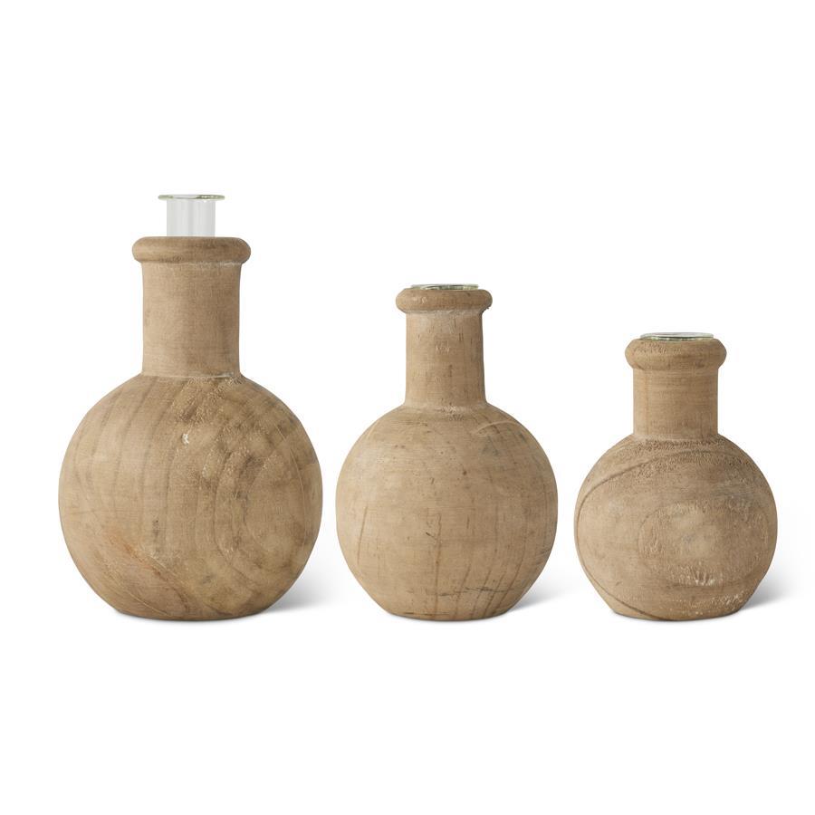 Pine Wood Bud Vase w/Glass Insert (Multiple Sizes)