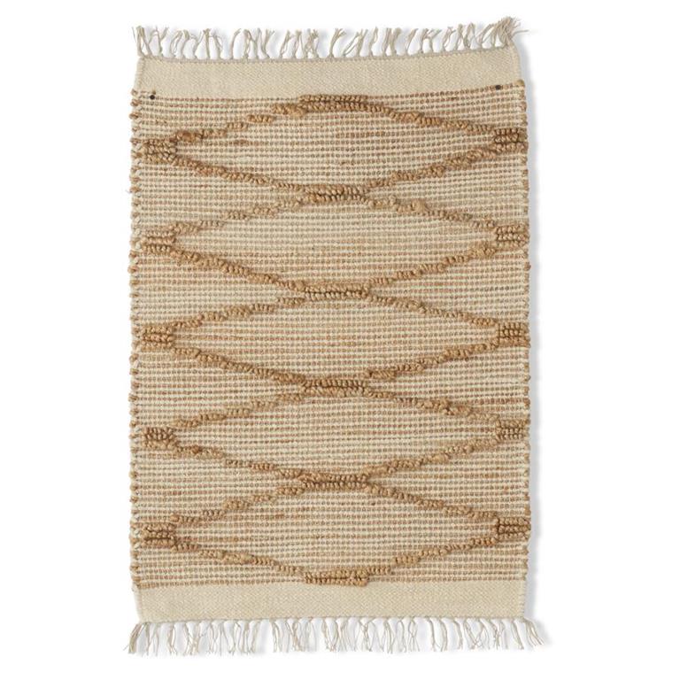 2x3 Tan Cotton & Jute Diamond Shuttle Handwoven Rug