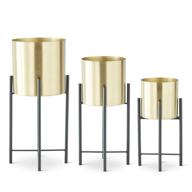 Gold Metal Pot on Black Metal Stand (Multiple Sizes)