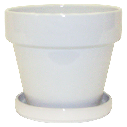 4.5"x4.25" Standard Pot with Attached Saucer - White
