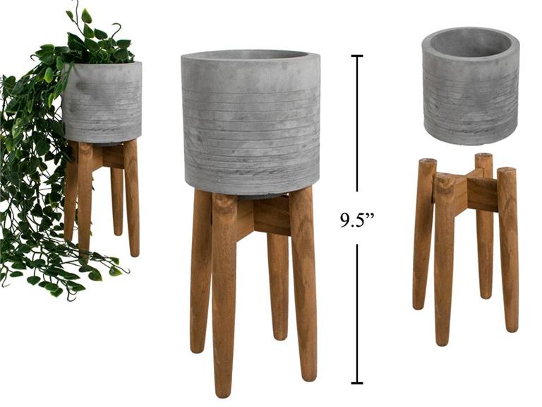 4"x10" Concrete Planter with Wood Stand