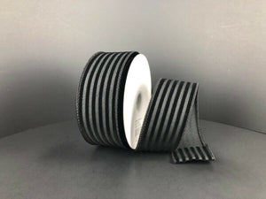 1.5"x10yds Black Grey Cabana Stripes Wired Ribbon