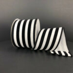 4"x10yds White Black Satin Cabana Stripes Wired Ribbon