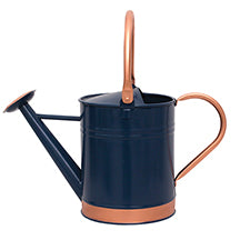 
            
                Load image into Gallery viewer, Metal Watering Can Navy Blue with Copper Accent Band 1 gal.
            
        