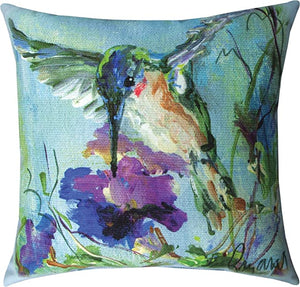Pillow Hummingbird Purple Flowers