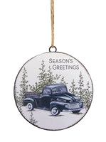 6" Metal Truck and Tree Disc Ornament