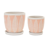 Pink Leaf Design Cement Pot with Saucer (Multiple Sizes)
