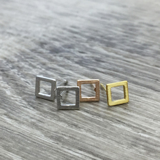 Brushed Open Square Stud Earring Stainless Steel Hypoallergenic Rose Gold