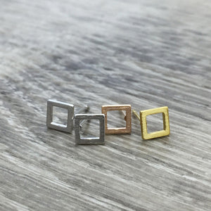 Brushed Open Square Stud Earring Stainless Steel Hypoallergenic Silver