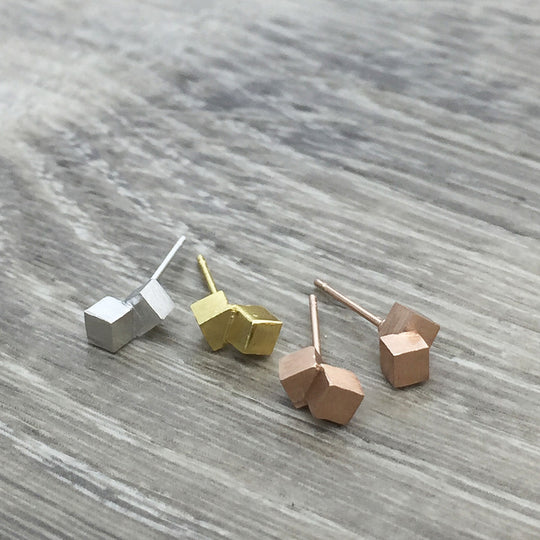 Brushed Double Cube Earring Brushed Stainless Steel Hypoallergenic