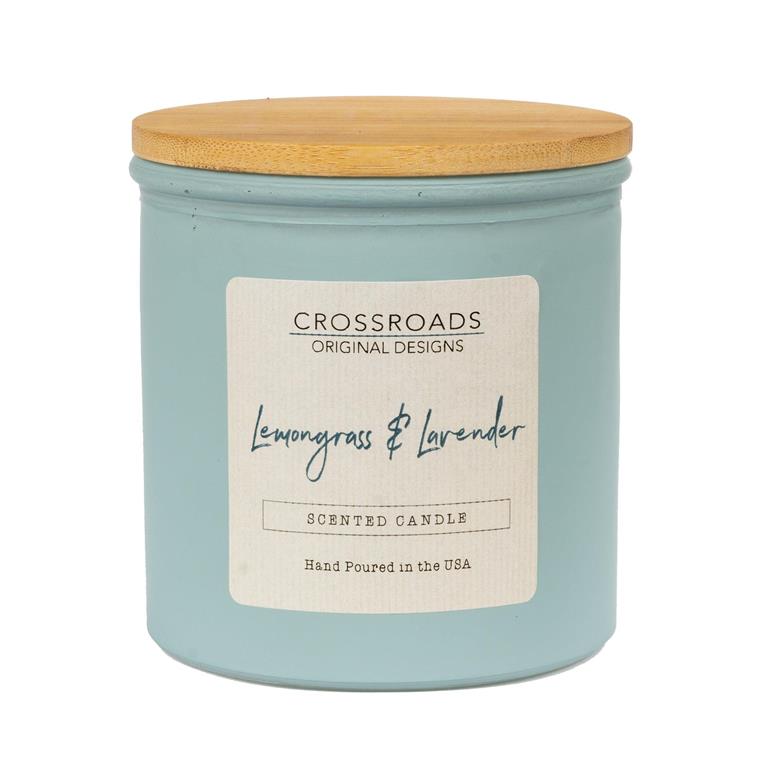 Crossroads Candles Everyday: Lemongrass & Lavender Coloured Glass 14oz Jar with Wood Lid