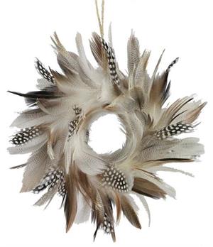 8" Feather Wreath Multi Grey Brown Black