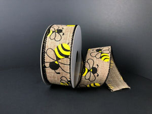 Spring - Bees & Butterflies - Natural Linen Ribbon - 1.5"x10 yards (Assorted)