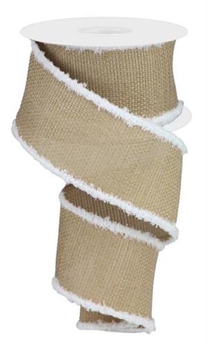 2.5"x10yds Cross Royal Burlap/Drift Beige/White Edge