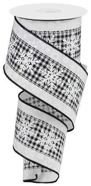 2.5"x10yds Snowflake on Check White/Black